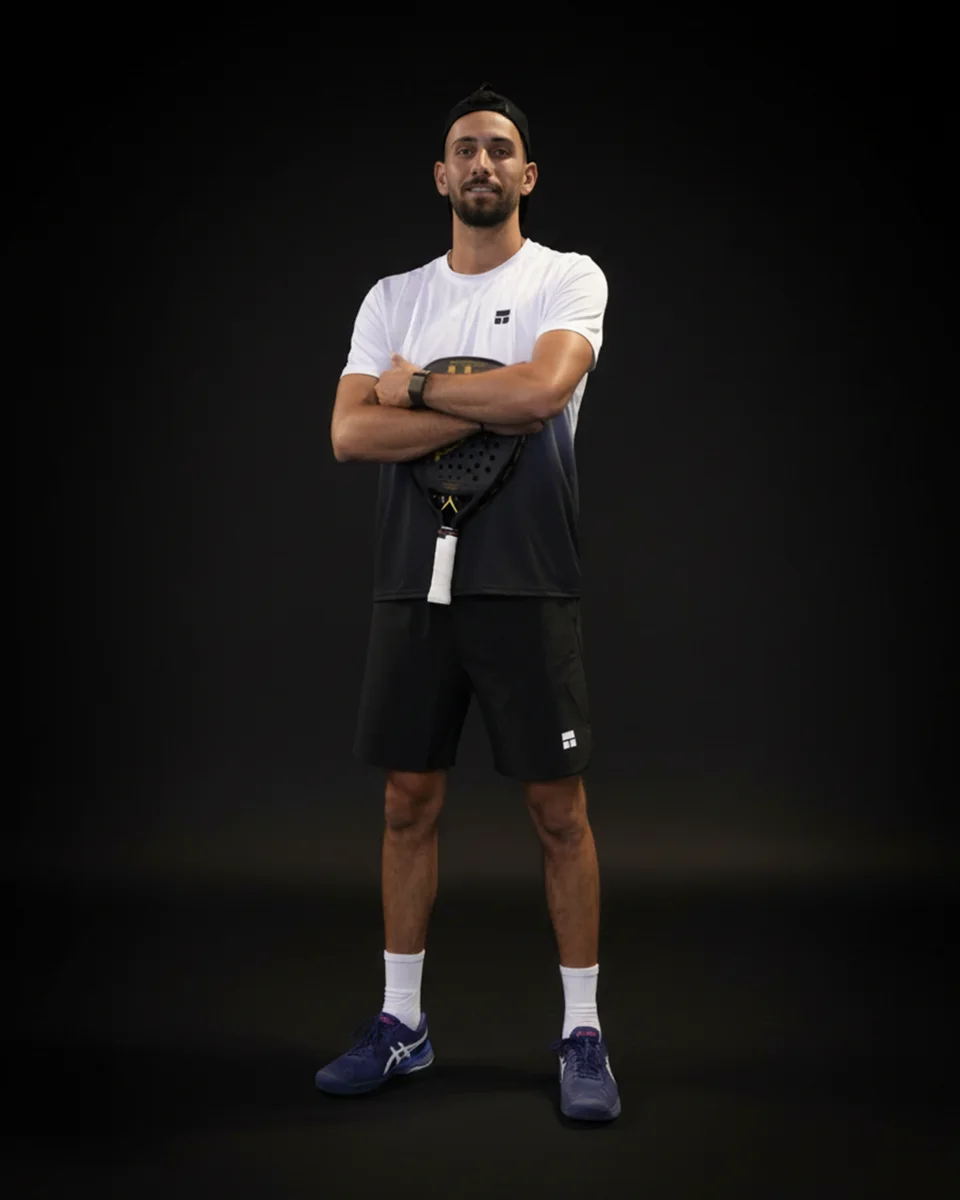 Courts 35% campaign — Menswear / padel player composition