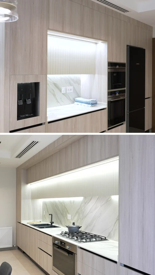 Tahboub Home — Light-Wood Kitchen. Film still at 0.74s.