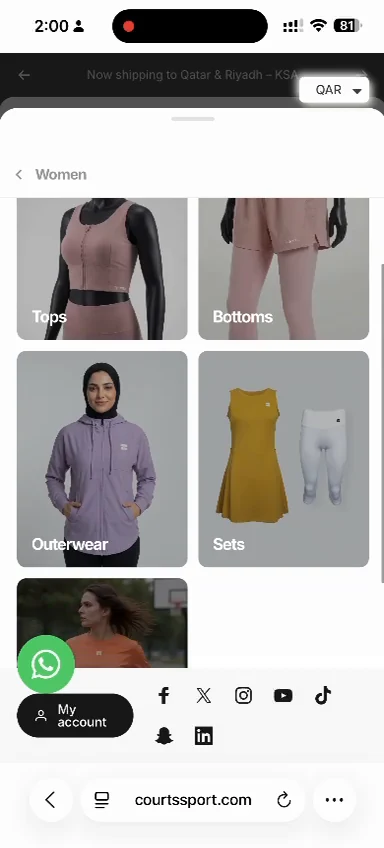 Courts — Mobile womenswear menu