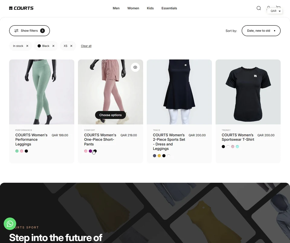 Courts — Filtered product results