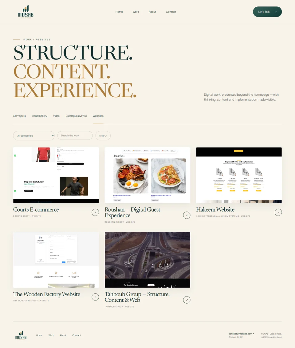 The websites collection in the MOSAB portfolio with digital case studies.