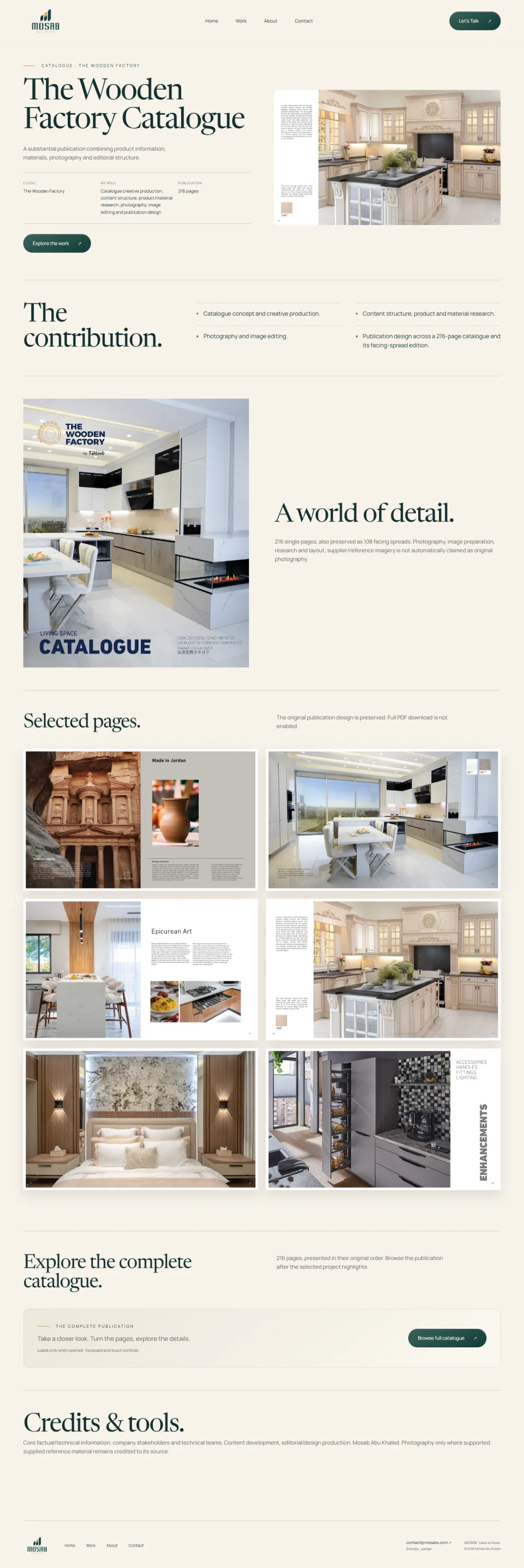 A MOSAB portfolio catalogue case study showing a long-form publication presentation.