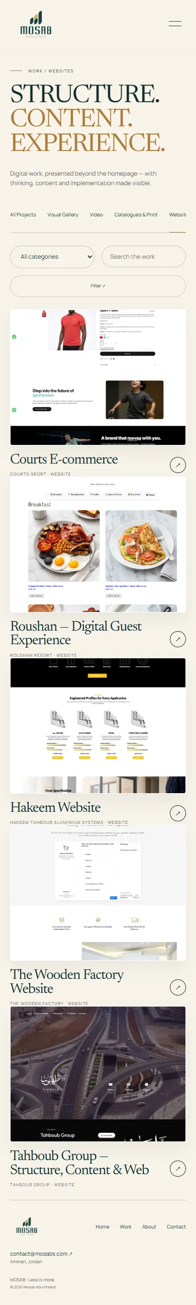The MOSAB portfolio websites collection adapted for a mobile screen.